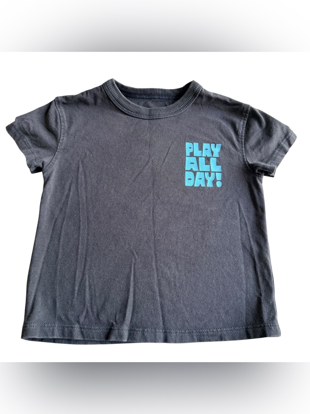 Kids "Play All Day!" Crew Neck Tee - Black/ Gray with Blue Print